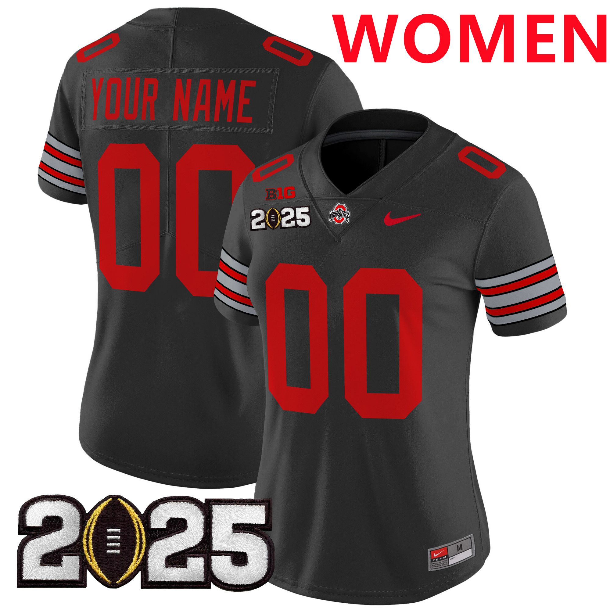 Women Ohio State Buckeyes Black 2025 CFP Final Patch Vapor Limited Custom NCAA Jersey->ncaa teams->NCAA Jersey